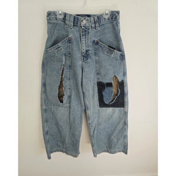 Lee Pipes Upcycle Vintage Y2K 90s Distressed Skater Wide Leg Unisex Jeans 0 2 XS - Picture 1 of 10
